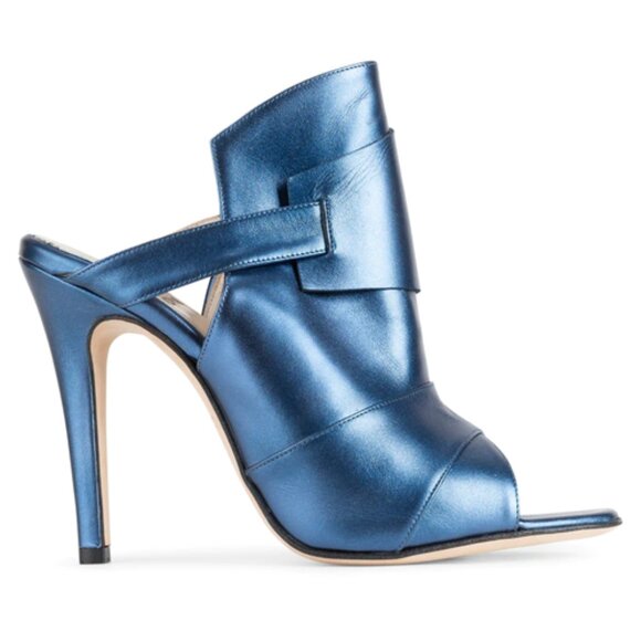 NEW CHRIS DONOVAN Made In Italy Leather Pegasi Heeled Mules in lazuli 1225 18t9 - Picture 3 of 10